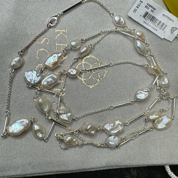 Kendra Scott Silver Pearl Long Sabrina Necklace - Picture 5 of 6